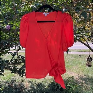 NWOT Nine West Coral Faux Wrap Blouse Size Large